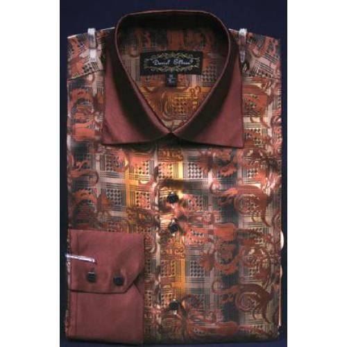 Daniel Ellissa Brown / Tan Fancy Polyester Shirt With Button Cuff FSS1407